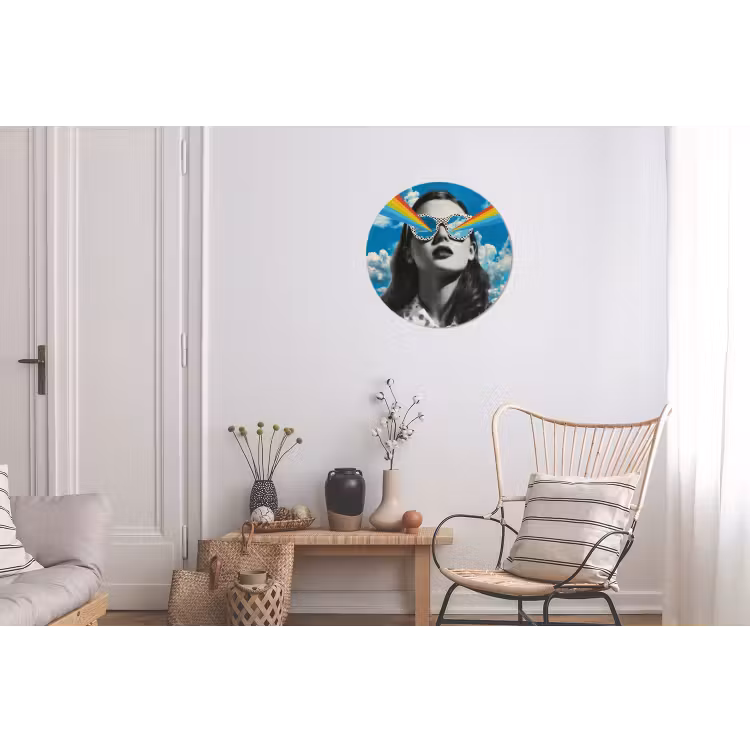 Vrouw - Bril - Regenboog - Wolken Wandcirkel aluminium klein -woonkamer