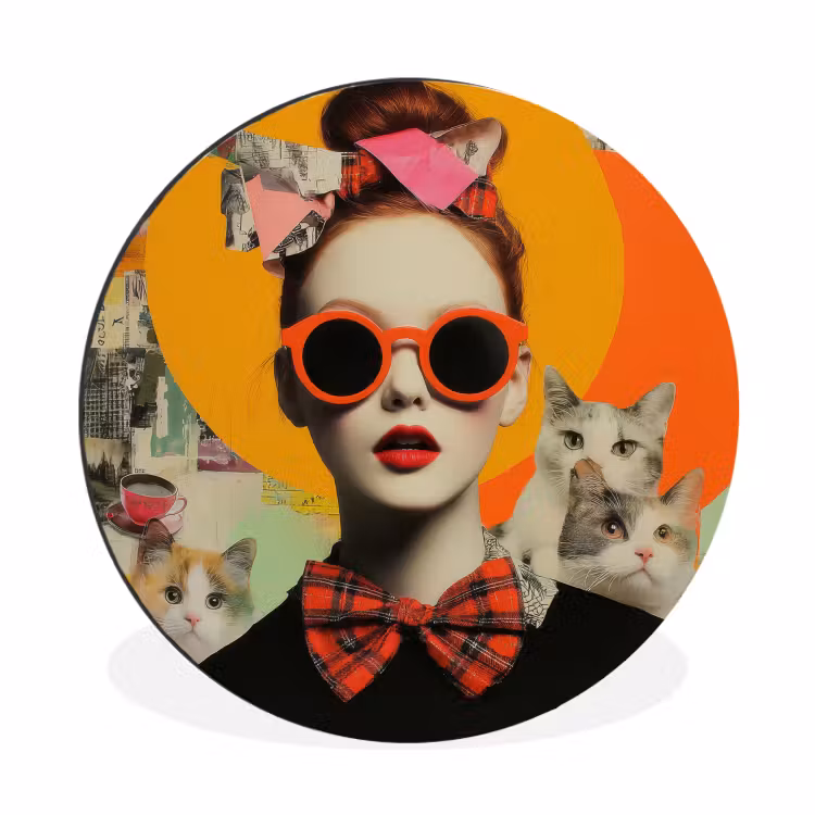 Vrouw - Bril - Strik - Retro Wandcirkel aluminium klein -3d