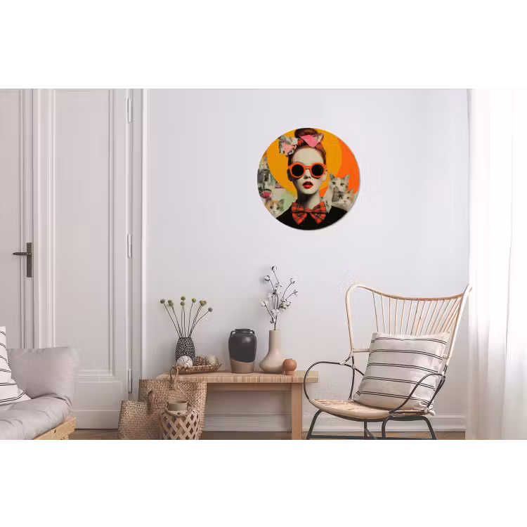 Vrouw - Bril - Strik - Retro Wandcirkel aluminium klein -woonkamer