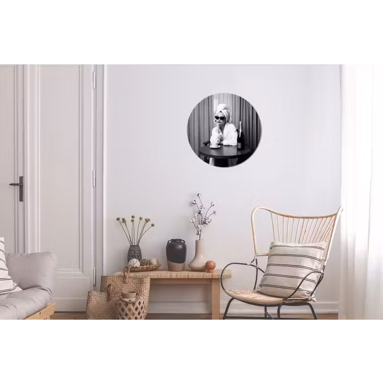 Vrouw - Bubbels - Zwart - Wit Wandcirkel aluminium klein -woonkamer