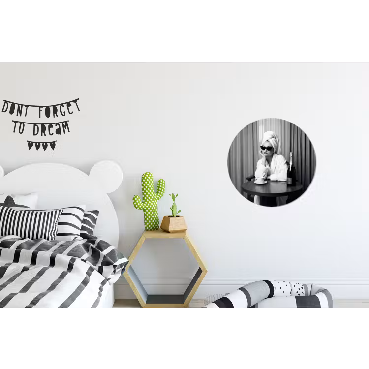 Vrouw - Bubbels - Zwart - Wit Wandcirkel aluminium klein -kinderkamer
