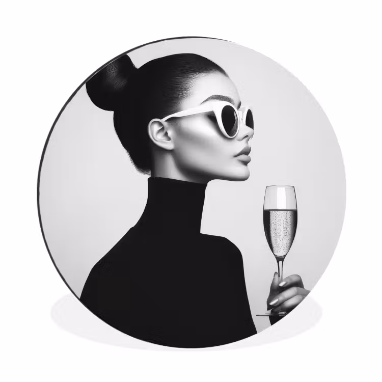 Vrouw - Champagne - Modern Wandcirkel aluminium klein -3d