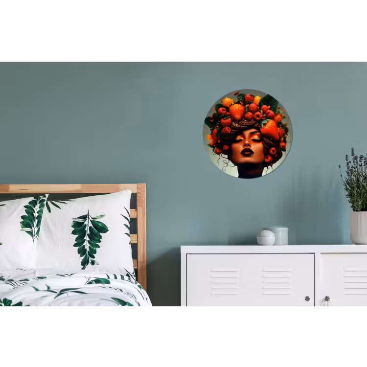 Vrouw - Chocolade - Frambozen - Aardbeien - Koekjes Wandcirkel aluminium klein -slaapkamer