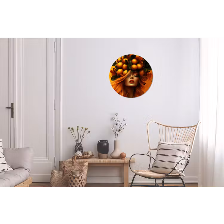 Vrouw - Citroenen - Bloesem - Geel Wandcirkel aluminium klein -woonkamer