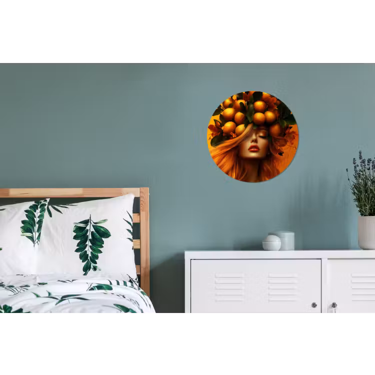 Vrouw - Citroenen - Bloesem - Geel Wandcirkel aluminium klein -slaapkamer