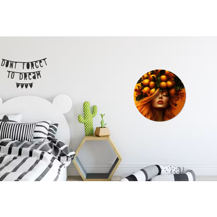 Vrouw - Citroenen - Bloesem - Geel Wandcirkel aluminium klein -kinderkamer