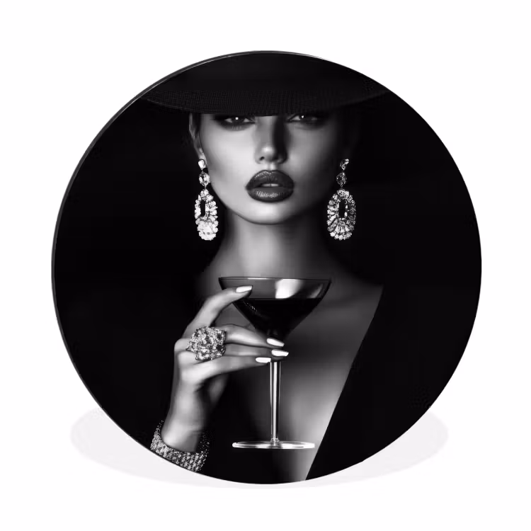 Vrouw - Cocktail - Chic Wandcirkel aluminium klein -3d