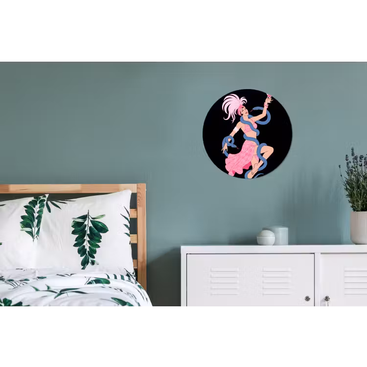 Vrouw - Danseres - Slangen - Art Deco - Roze Wandcirkel aluminium klein -slaapkamer