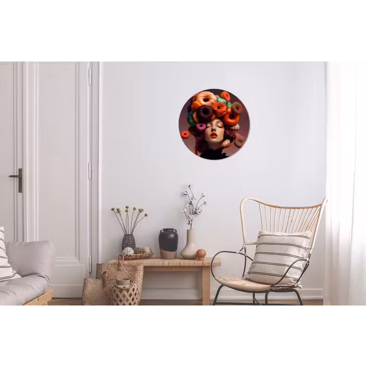 Vrouw - Donuts - Kleurrijk Wandcirkel aluminium klein -woonkamer