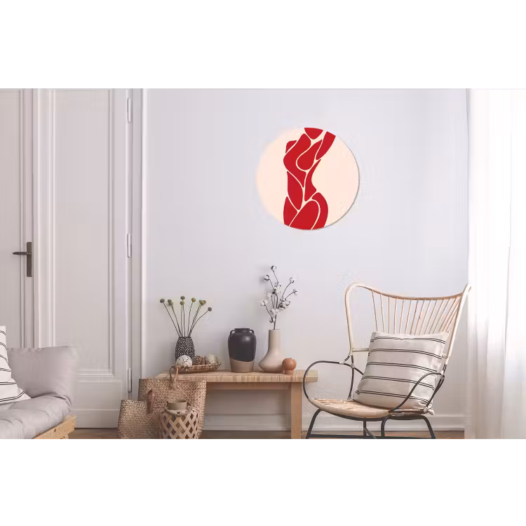 Vrouw - Figuur - Abstract - Modern - Rood Wandcirkel aluminium klein -woonkamer