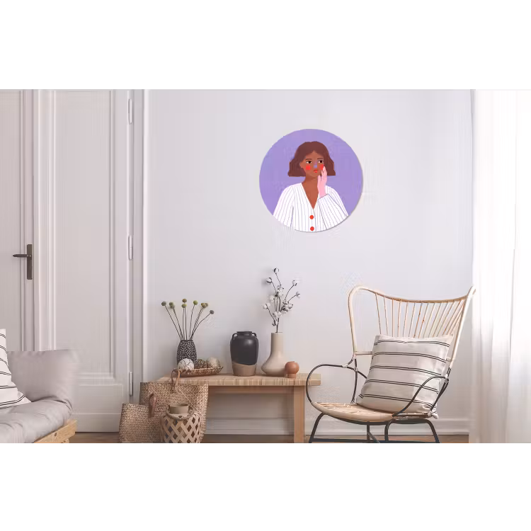 Vrouw - Gezicht - Mensen - Abstract - Kleurrijk Wandcirkel aluminium klein -woonkamer