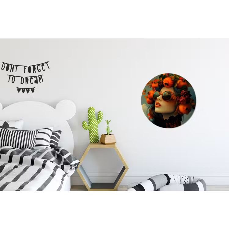 Vrouw - Granaatappel - Herfst - Zonnebril Wandcirkel aluminium klein -kinderkamer