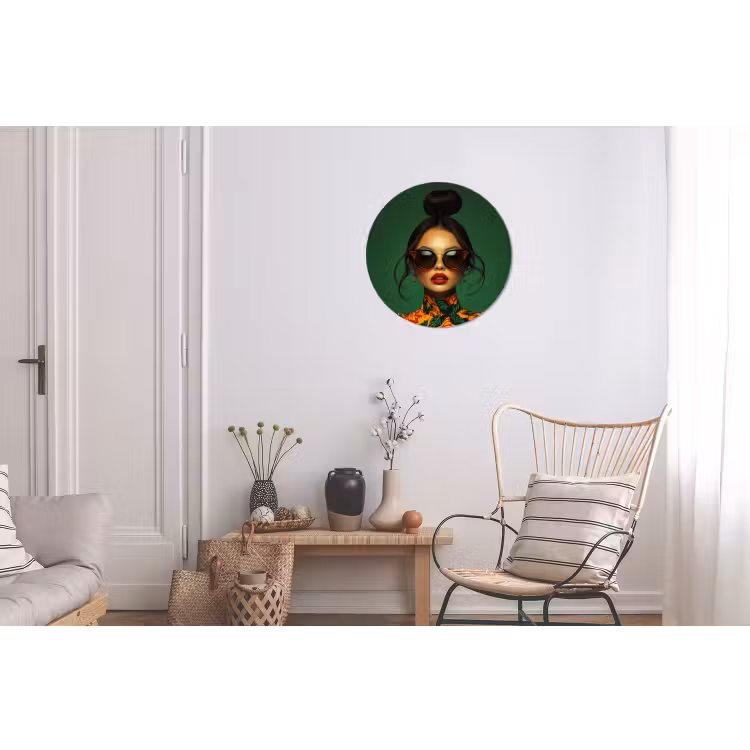 Vrouw - Groen - Modern - Bril - Abstract Wandcirkel aluminium klein -woonkamer