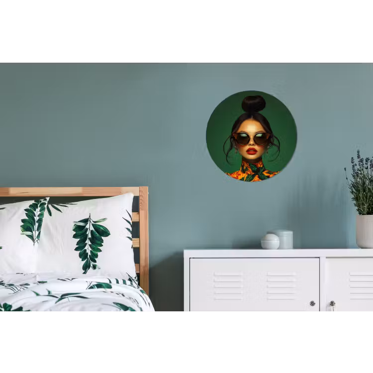 Vrouw - Groen - Modern - Bril - Abstract Wandcirkel aluminium klein -slaapkamer