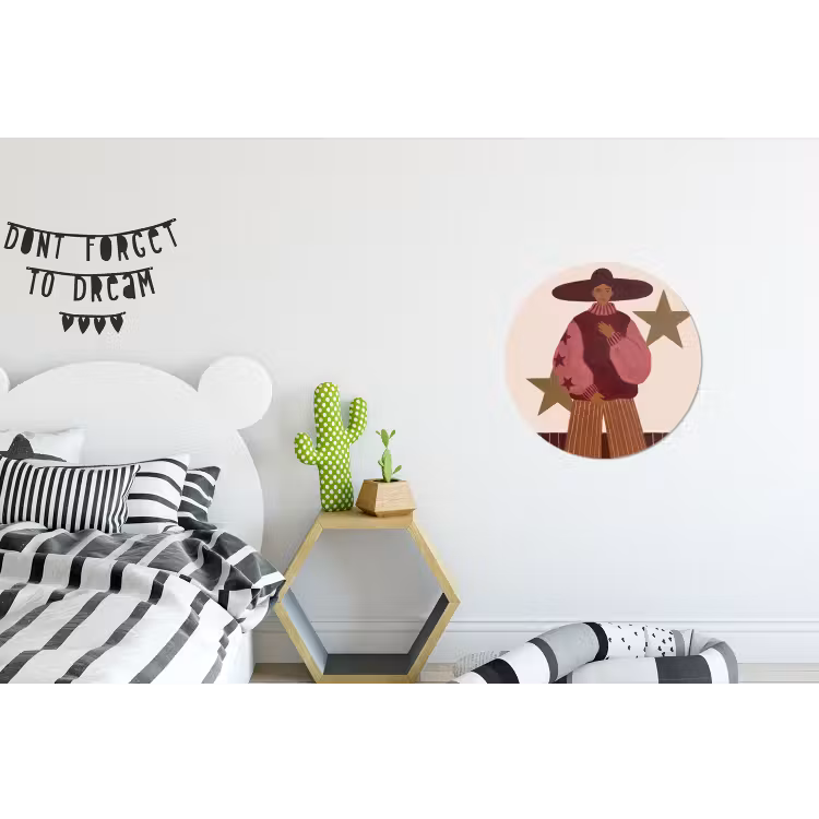 Vrouw - Hoed - Abstract - Modern - Portret Wandcirkel aluminium klein -kinderkamer