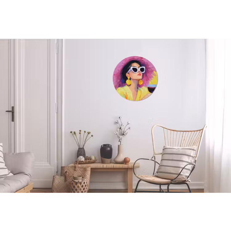 Vrouw - Hoed - Paars - Wijn Wandcirkel aluminium klein -woonkamer