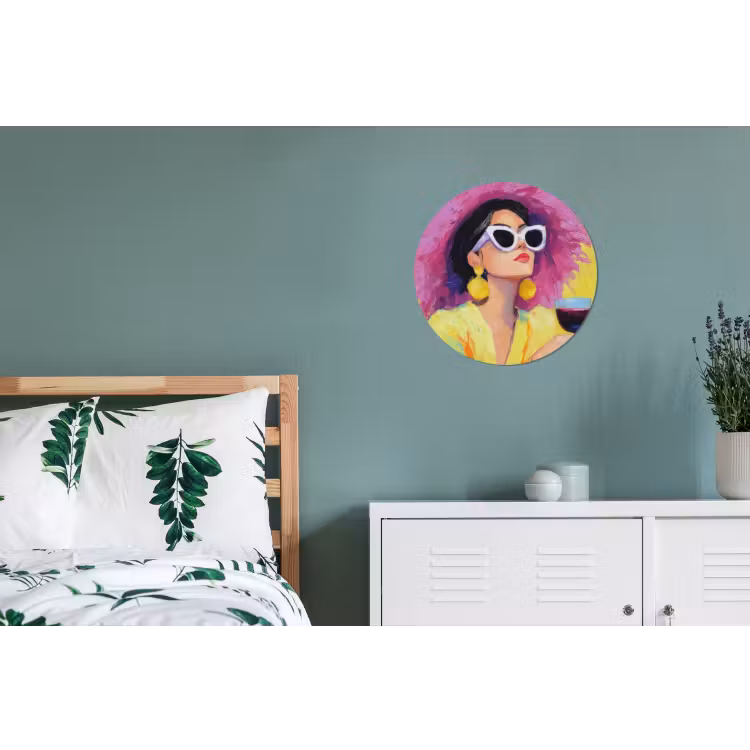 Vrouw - Hoed - Paars - Wijn Wandcirkel aluminium klein -slaapkamer
