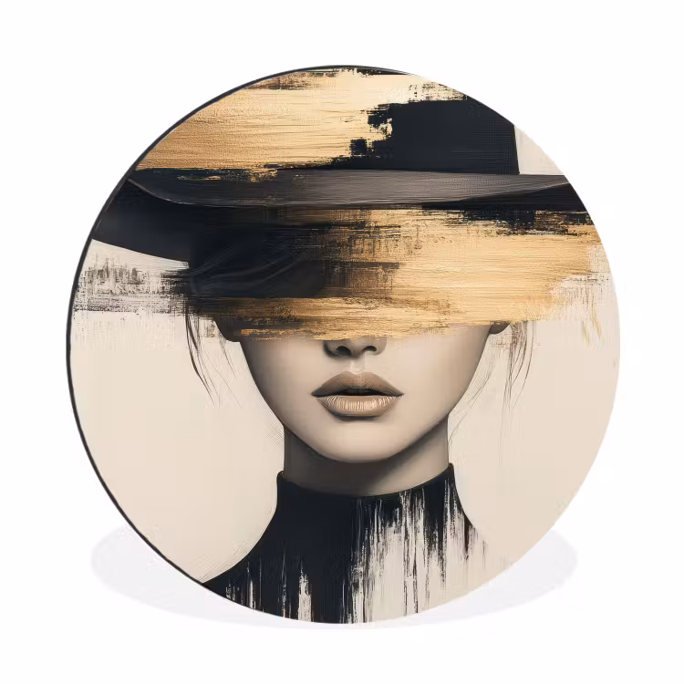 Vrouw - Hoed - Verf Wandcirkel aluminium klein -3d