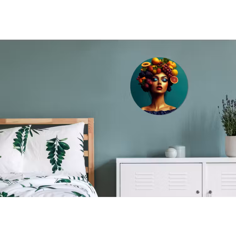 Vrouw - Hoodtooi - Tropisch - Fruit - Druiven Wandcirkel aluminium klein -slaapkamer