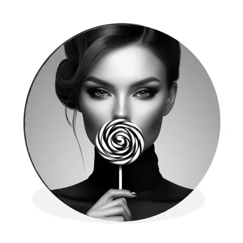 Vrouw - Lolly - Zwart Wandcirkel aluminium klein -3d