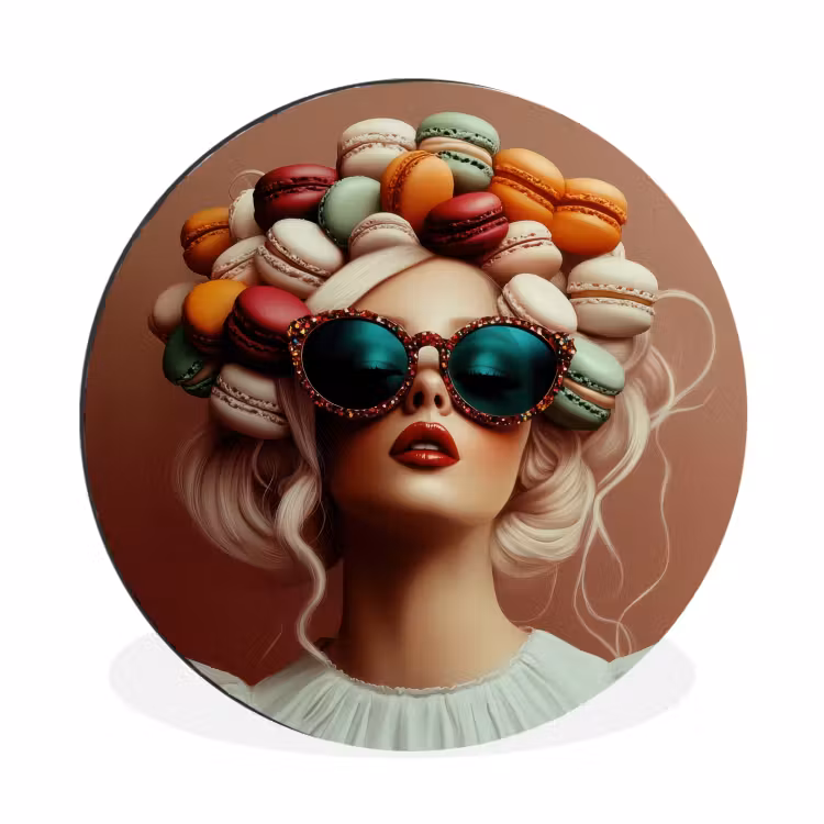 Vrouw - Macarons - Bril Wandcirkel aluminium klein -3d