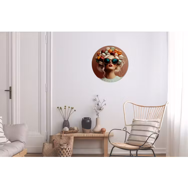 Vrouw - Macarons - Bril Wandcirkel aluminium klein -woonkamer