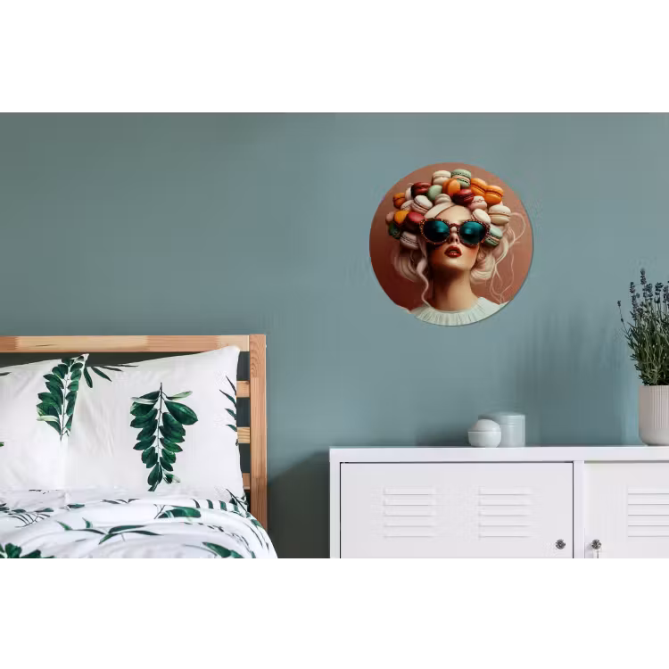Vrouw - Macarons - Bril Wandcirkel aluminium klein -slaapkamer