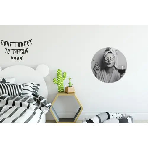 Vrouw - Masker - Wijn - Sigaret Wandcirkel aluminium klein -kinderkamer