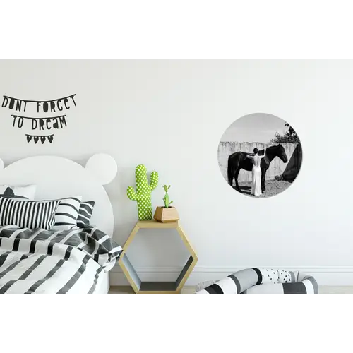 Vrouw - Paard - Artistiek Wandcirkel aluminium klein -kinderkamer