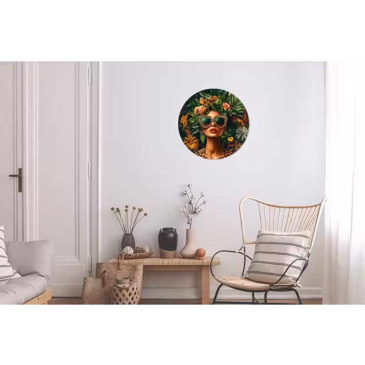 Vrouw - Panterprint - Jungle - Natuur - Luxe Wandcirkel aluminium klein -woonkamer