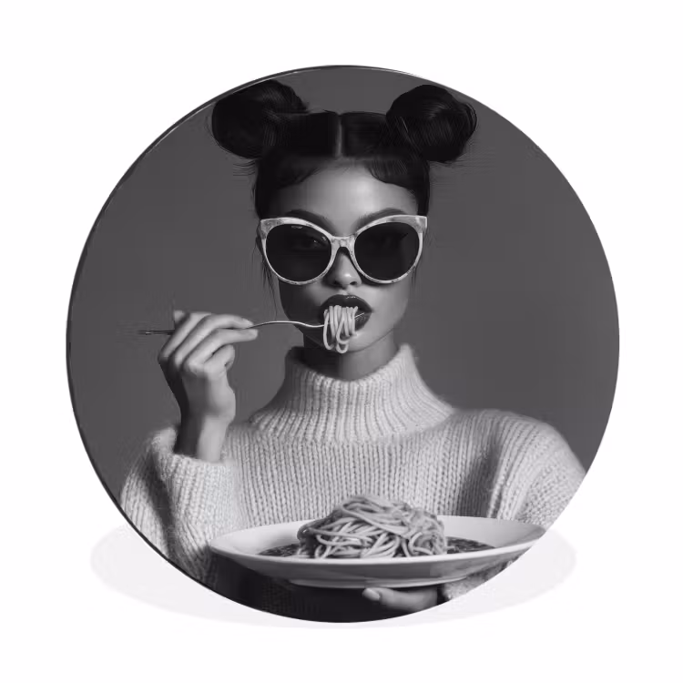 Vrouw - Pasta - Zonnebril Wandcirkel aluminium klein -3d