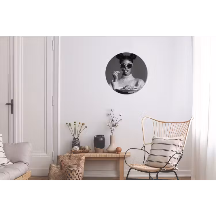 Vrouw - Pasta - Zonnebril Wandcirkel aluminium klein -woonkamer