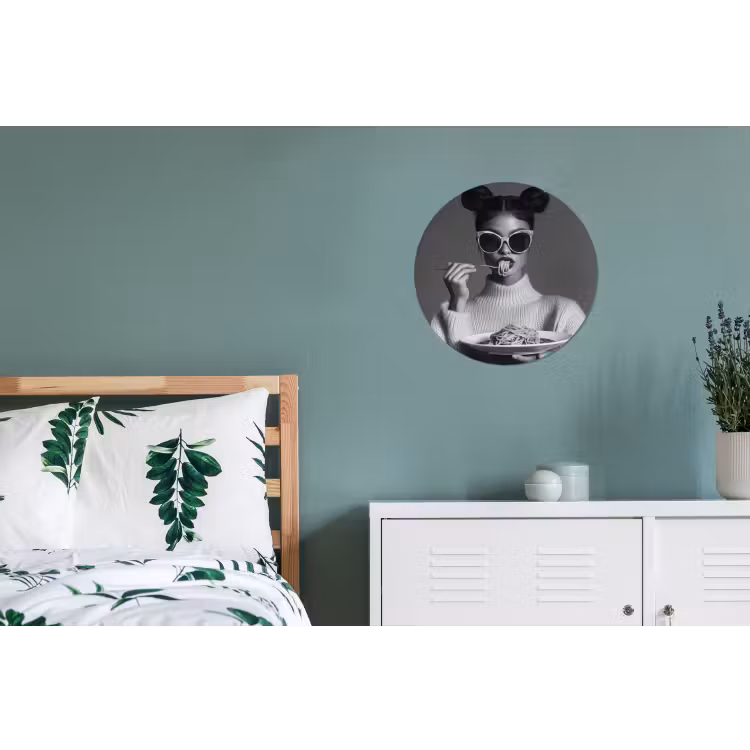 Vrouw - Pasta - Zonnebril Wandcirkel aluminium klein -slaapkamer
