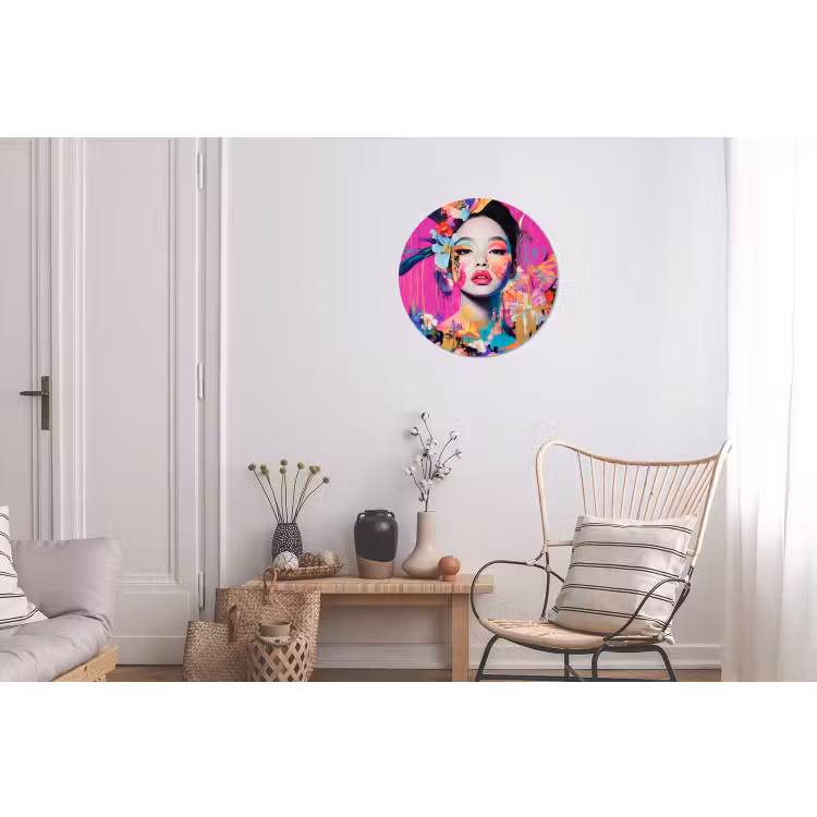 Vrouw - Portret - Abstract - Paars Wandcirkel aluminium klein -woonkamer