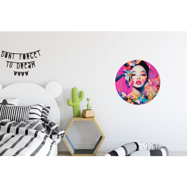 Vrouw - Portret - Abstract - Paars Wandcirkel aluminium klein -kinderkamer