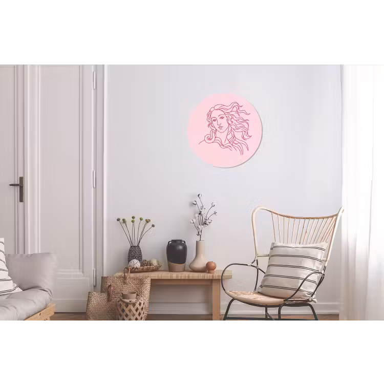Vrouw - Portret - Klassiek - Line-art - Roze Wandcirkel aluminium klein -woonkamer