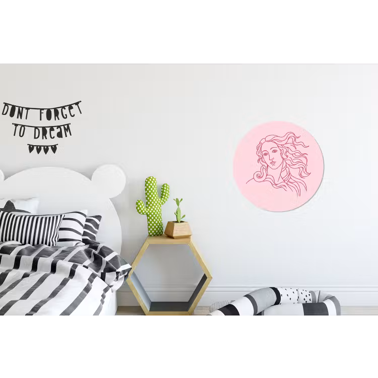 Vrouw - Portret - Klassiek - Line-art - Roze Wandcirkel aluminium klein -kinderkamer