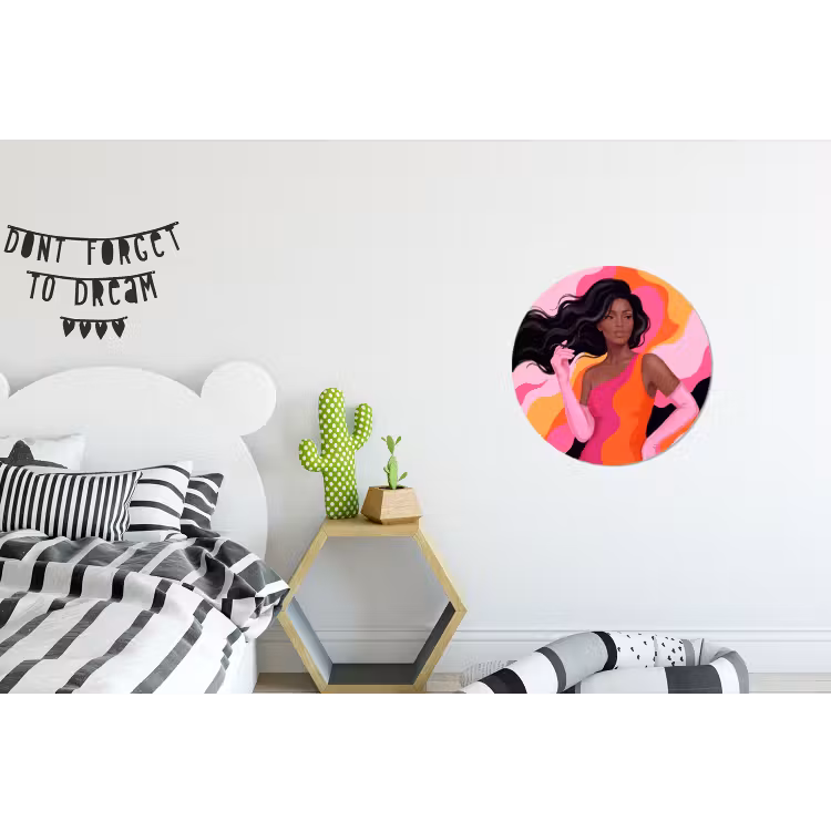 Vrouw - Portret - Kleurrijk - Modern - Kunst Wandcirkel aluminium klein -kinderkamer