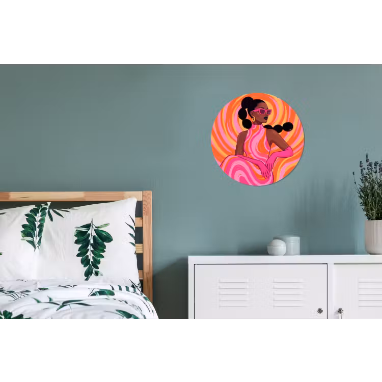 Vrouw - Portret - Kunst - Abstract - Roze Wandcirkel aluminium klein -slaapkamer