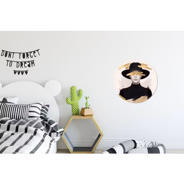 Vrouw - Portret - Modern - Goud - Kunst Wandcirkel aluminium klein -kinderkamer