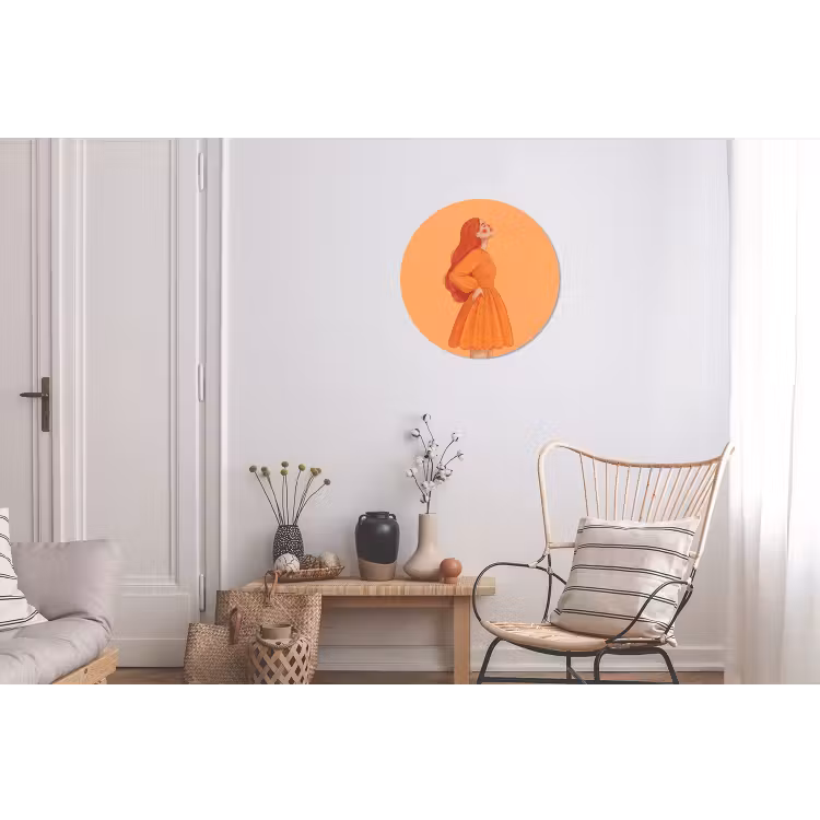 Vrouw - Profiel - Mensen - Modern - Oranje Wandcirkel aluminium klein -woonkamer