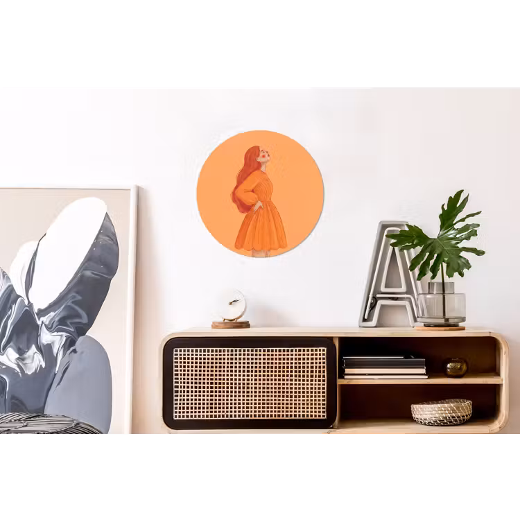 Vrouw - Profiel - Mensen - Modern - Oranje Wandcirkel aluminium klein -kantoor