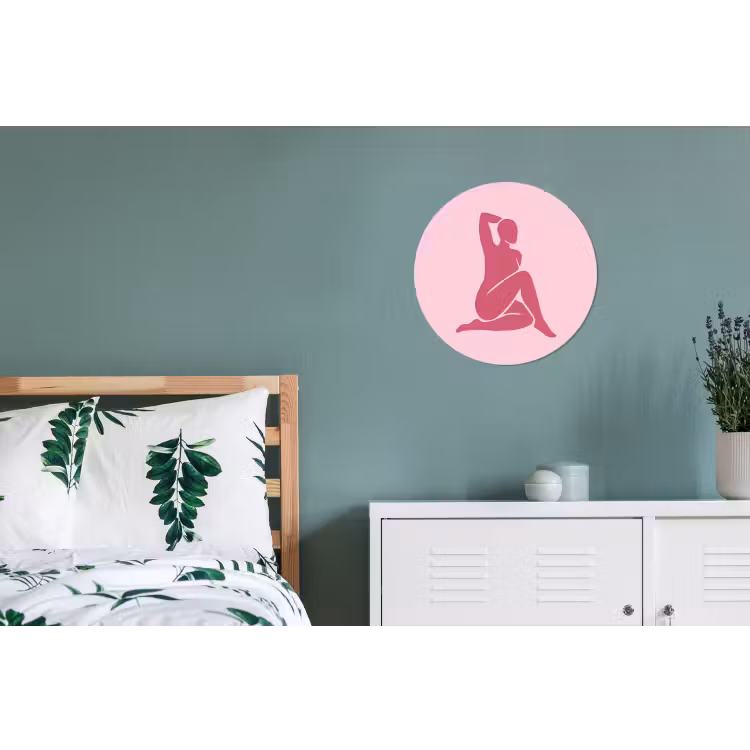 Vrouw - Silhouet - Abstract - Modern - Roze Wandcirkel aluminium klein -slaapkamer