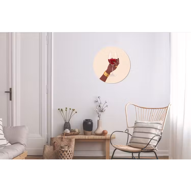 Vrouw - Wijn - Glas - Illustratie - Rood Wandcirkel aluminium klein -woonkamer