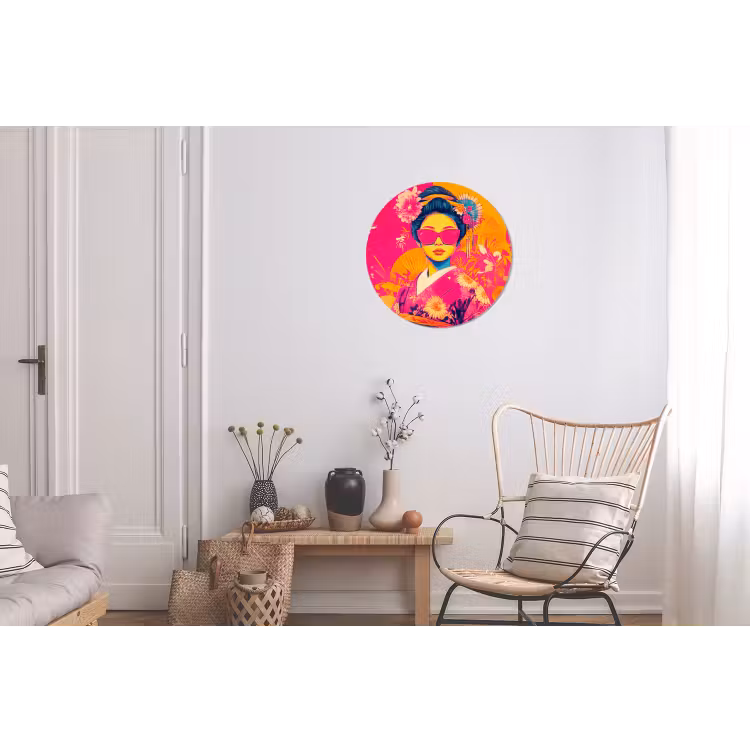 Vrouw - Zonnebril - Abstract - Oranje Wandcirkel aluminium klein -woonkamer