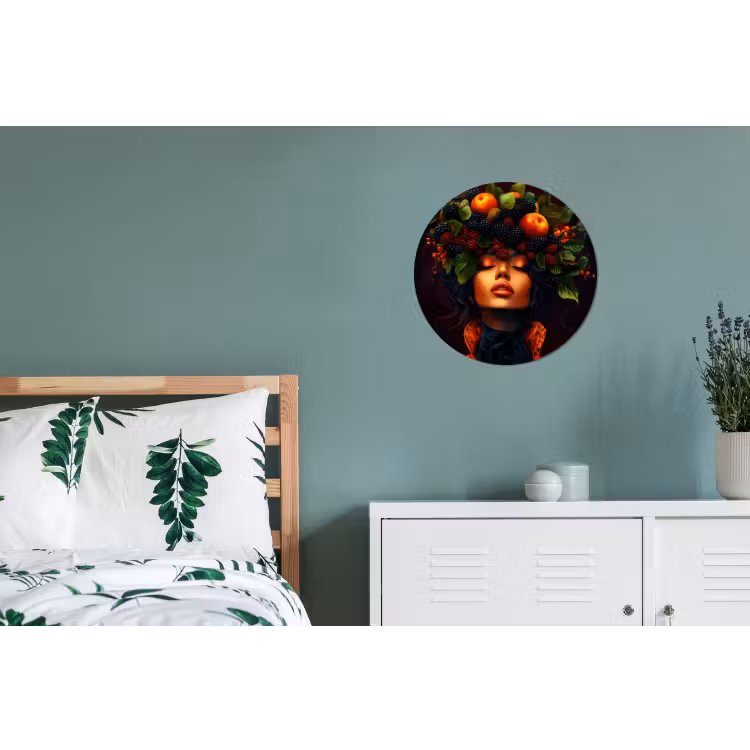 Vrouw - Zwart - Bessen - Bramen - Appels Wandcirkel aluminium klein -slaapkamer