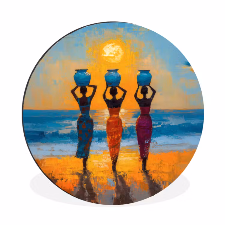Vrouwen - Strand - Zondsondergang Wandcirkel aluminium klein -3d