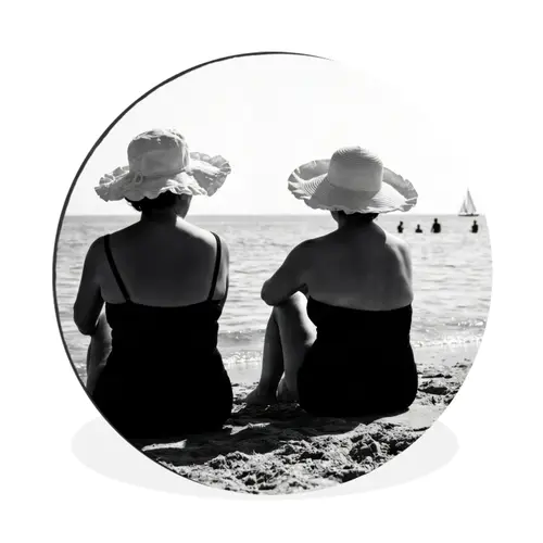 Vrouwen - Zonnehoed - Strand - Zwart - Wit Wandcirkel aluminium klein -3d