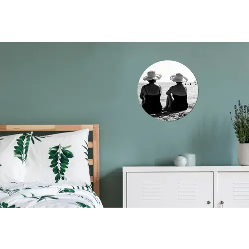 Vrouwen - Zonnehoed - Strand - Zwart - Wit Wandcirkel aluminium klein -slaapkamer