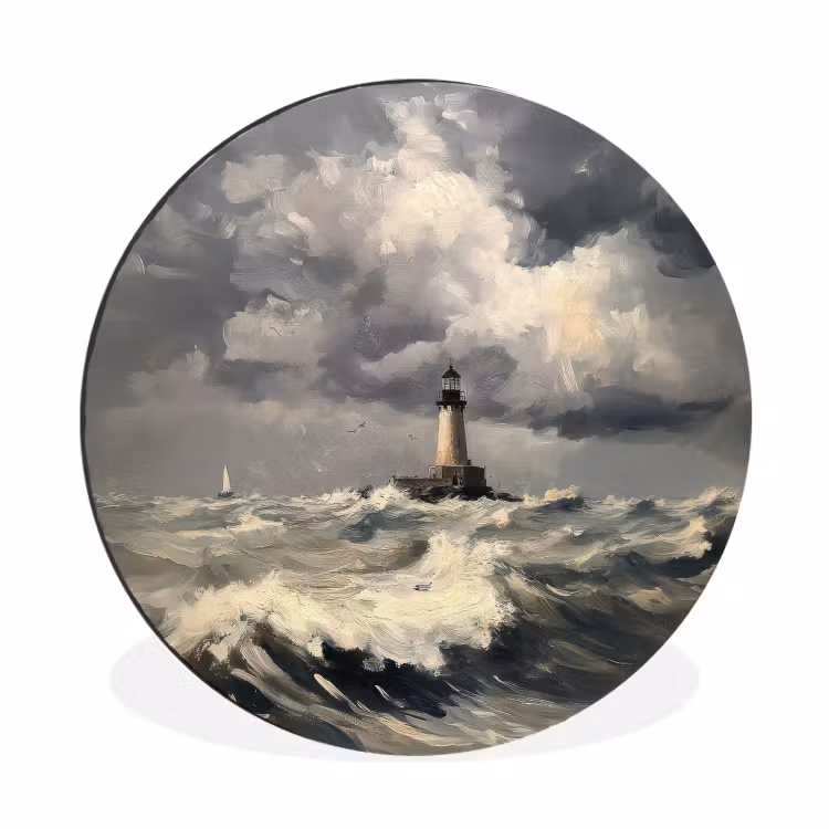 Vuurtoren - Golven - Storm Wandcirkel aluminium klein -3d